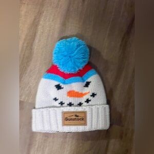 Kids Gunstock NH Snowman Pom Beanie Hat in White and Blue